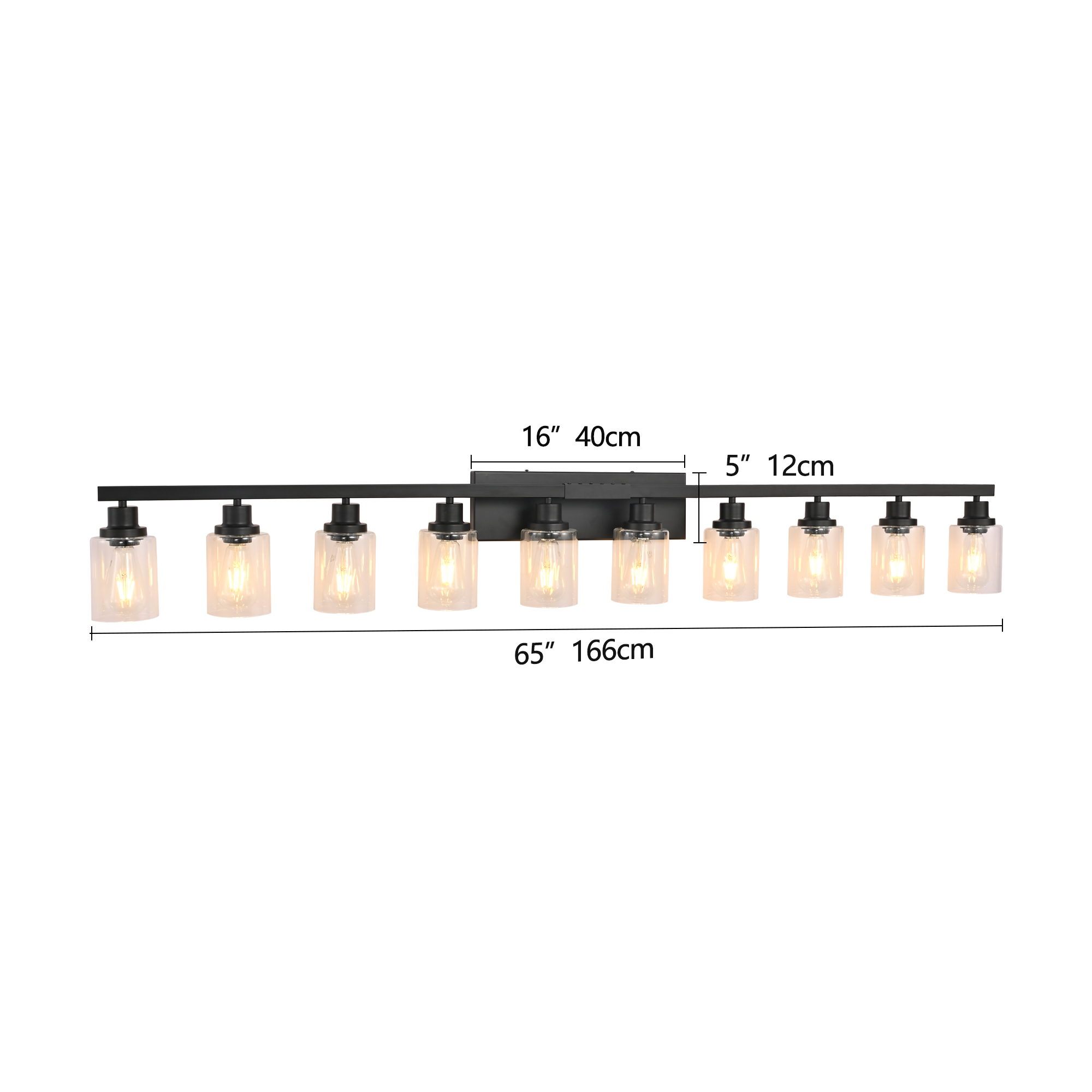 Miniyam 65" Black 10 Light Bathroom Vanity Lights for Bathroom, Vanity Lights Fixtures Modern Wall Lighting for Mirror Bedroom, Living Room (E26, No Bulbs)