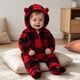 thumbnail image 6 of Maqroz Kids Boy Girl Plaid Fleece Romper Long Sleeve Hooded Jumpsuit Pajamas Winter Warm Bodysuit Sleepwear, 6 of 6