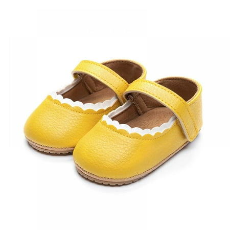 

Xmarks Premium Baby Girl Shoes Infant Toddler Walking Shoes Soft Sole Princess Mary Jane Shoes Prewalkers Wedding Dress Shoes Crib Shoes Yellow 12-18M