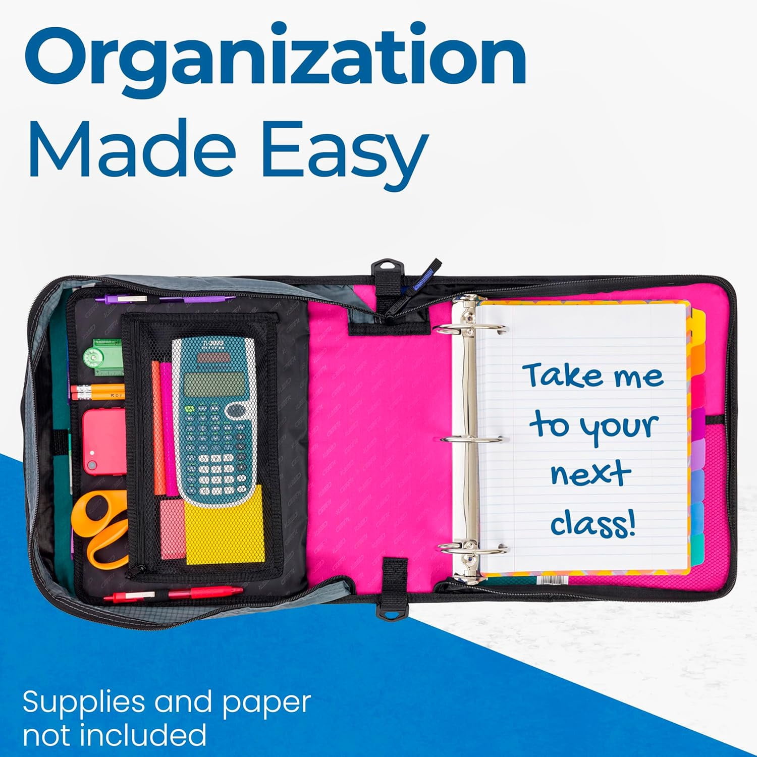 Case-it The Mighty Zip Tab Zipper Binder - 3 Inch O-Rings - 5 Color Tab Expanding File Folder - Multiple Pockets - 600 Sheet Capacity - Comes with Shoulder Strap - Magenta D-146 (6 Pack)