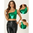 thumbnail image 2 of DARING DIVA Women's Metallic Cropped Top One Shoulder Blouse XL Green, 2 of 6