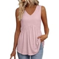 thumbnail image 2 of Endives Tank Tops For Women Linen Top V Neck Pleated Sleeveless Tops Summer Casual Shirts Pullover Tops Pink, 2 of 5