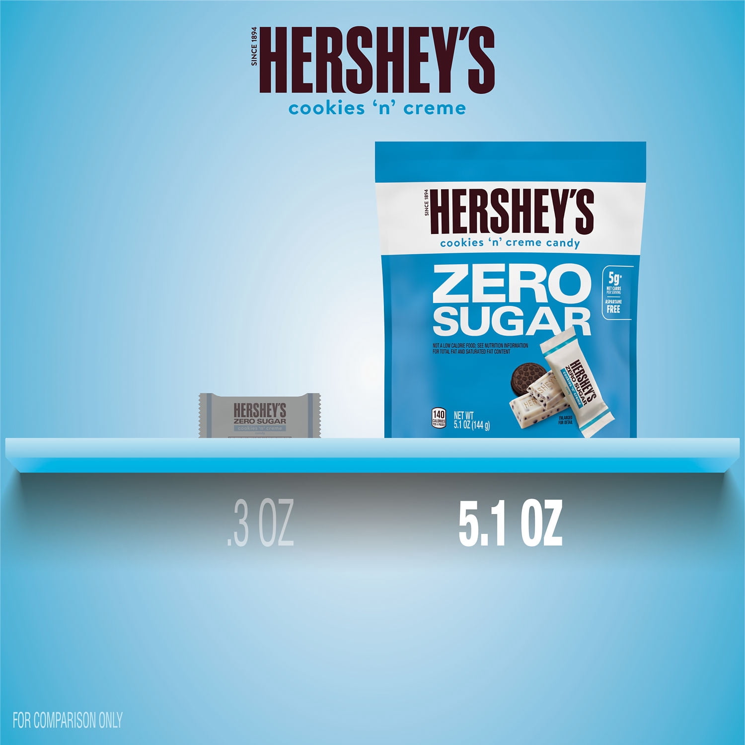 Hershey's Zero Sugar Cookies 'n' Creme Candy Bag, 5.1 oz