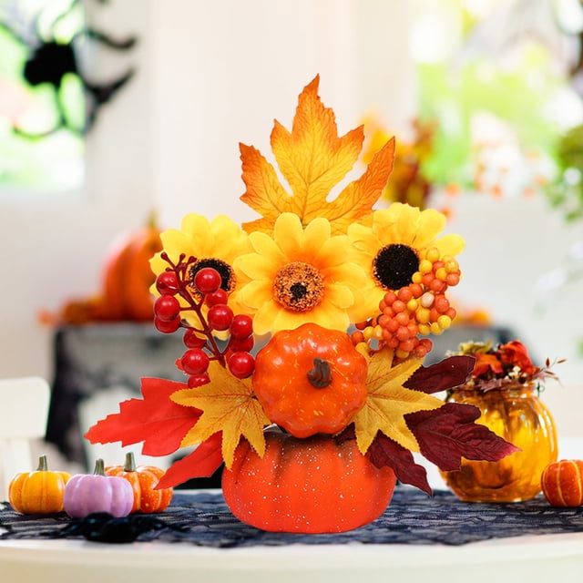 Decoración de calabaza de Halloween - Centro de mesa de Acción de Gracias de otoño de plástico multicolor de 32 x 28 cm para mesa de comedor y sala de estar | Decoración otoñal y espeluznante