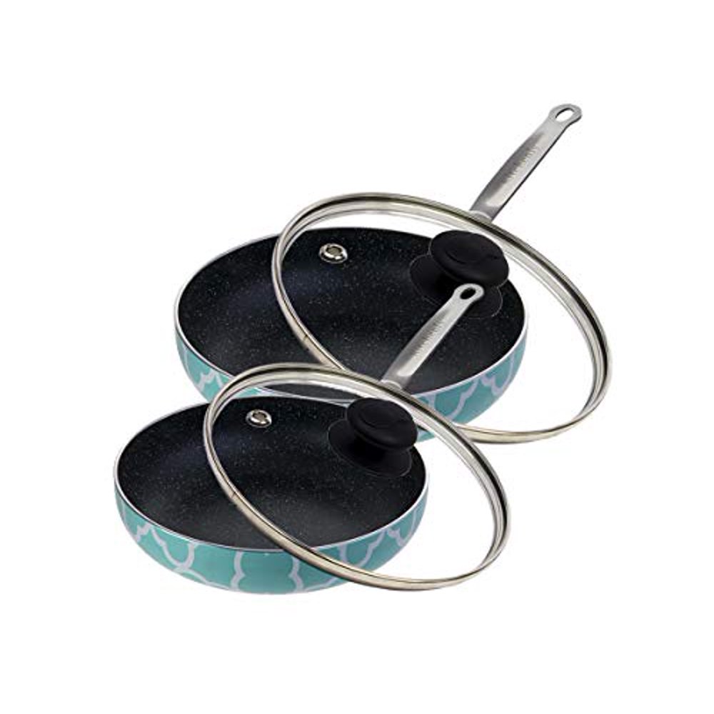 Kitchenly Happy Frying Pan & Lid Set of 2 Nonstick Pan, Deep Nonstick Frying Pan Stone