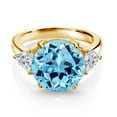 thumbnail image 2 of Gem Stone King 18K Yellow Gold Plated Silver Swiss Blue Topaz and Lab Grown Diamond Engagement Ring for Women | 7.74 Cttw | Round 12MM | Gemstone November Birthstone | Size 7, 2 of 3
