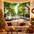 thumbnail image 3 of Vintage Cream Car on a Sunlit Tree-Lined Street, Peaceful Illustration for Travel Lovers, Summer City Art, Housewarming Gift, Tapestry Wall Hanging for Bedroom and Living Room, 3 of 7