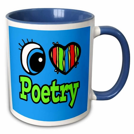 

3dRose Bright Eye Heart I Love Poetry - Two Tone Blue Mug 15-ounce