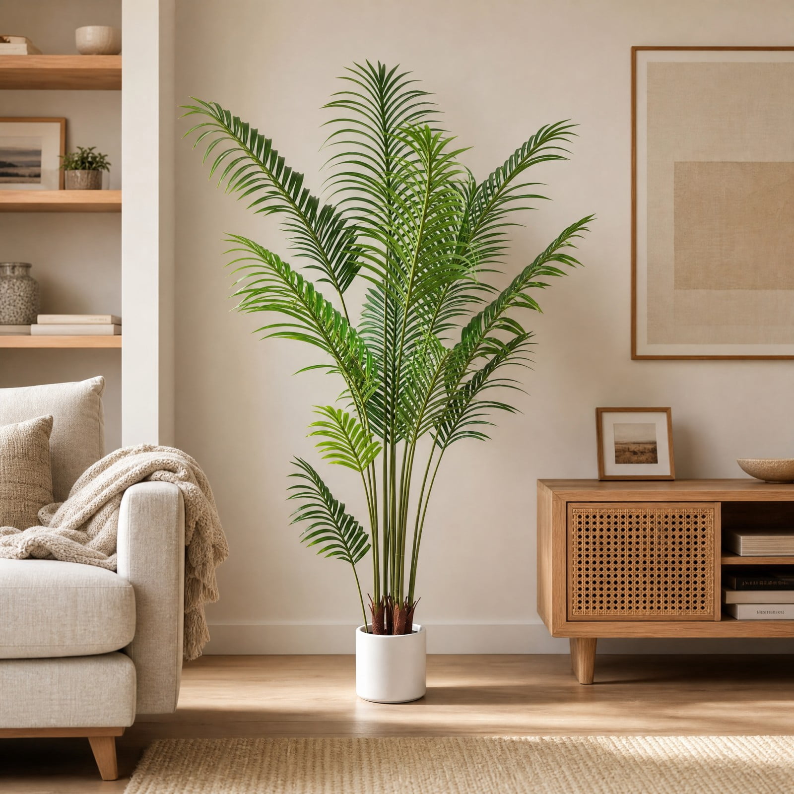 BEAUTYPEAK 6.6FT Artificial Palm Plants Fake Pre Potted Faux Green Tree Tall Fake House Plants Indoor Outdoor Floor Plant