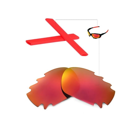 Walleva Fire Red Vented Replacement Lenses And Red Earsocks for Oakley Jawbone Sunglasses
