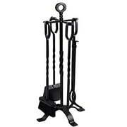 Amagabeli 5 Pieces Fireplace Tools Set Indoor Wrought Iron Fire Set Fire Place Pit Large Poker Wood Stove Log Firewood Tongs Holder Tools Kit Sets with Handles Modern Black Outdoor