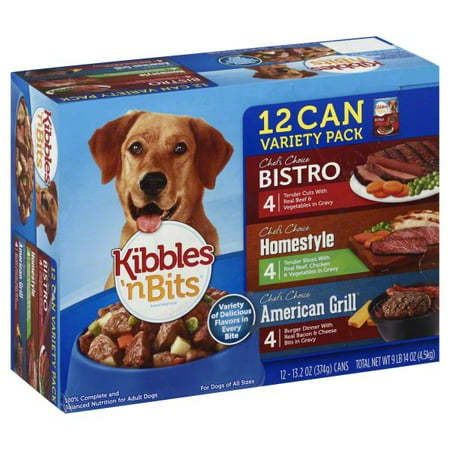 Kibbles 'n Bits Chef's Choice Bistro Beef, Chicken & Bacon Wet Dog Food Variety Pack, 13.2-Ounce Cans (12
