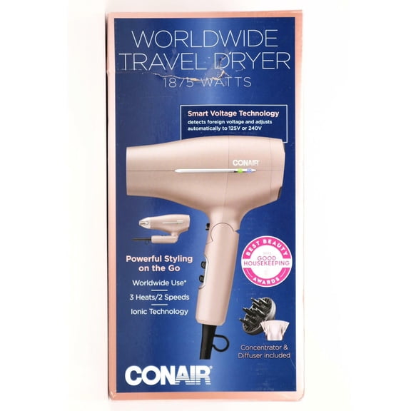 Conair 1875 Watt Worldwide Travel Hair Dryer with Smart Voltage Technology and Folding Handle - Tan