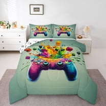 Manfei Cartoon Gamepad Bedding Comforter Set for Boys, Splash Watercolor Twin Comforter Sets, Game Console Reversible Bedding Set, Lightweight Room Decor, 2-Piece