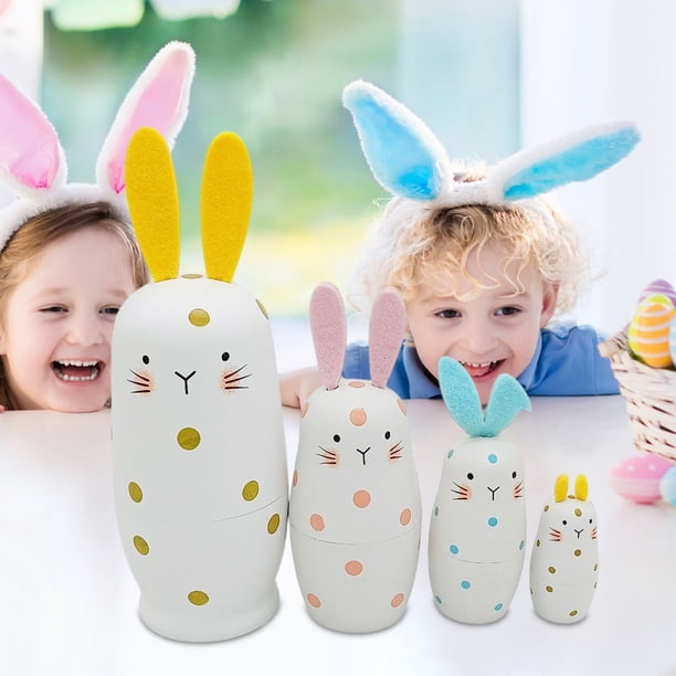 Decoraciones de Pascua, adornos de Pascua, regalos de Pascua, muñecas rusas de anidación, juego de cinco capas Robbit de Pascua, manualidades, regalo de Pascua para el Día del Niño, juguetes de regalo