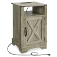 thumbnail image 5 of Smuxee Farmhouse Nightstand End Table with Charging Station and Door,Bedroom Side Tables,Light Gray, 5 of 6