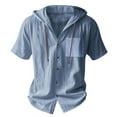 thumbnail image 6 of Lumeqa Men's Cotton Linen Shirts Short Sleeve Casual Sweatshirts Button Down Summer Beach Shirts with Hoodies, 6 of 6