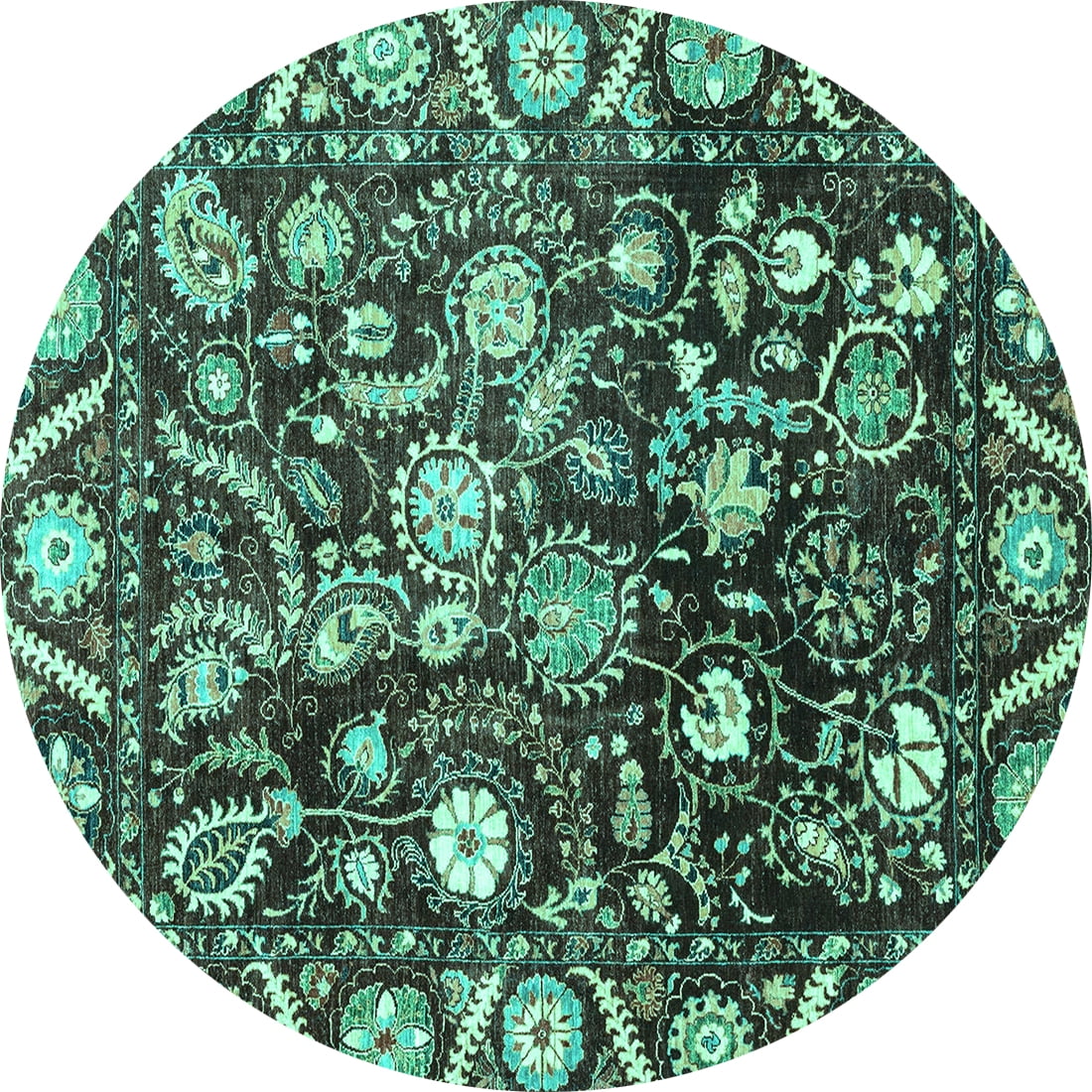 Ahgly Company Indoor Round Oriental Turquoise Blue Traditional Area ...