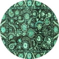 thumbnail image 1 of Ahgly Company Indoor Round Oriental Turquoise Blue Traditional Area Rugs, 6' Round, 1 of 4