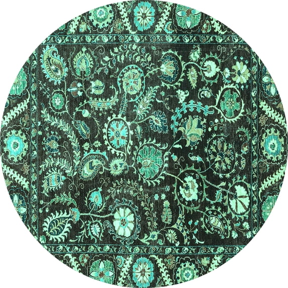 Ahgly Company Indoor Round Oriental Turquoise Blue Traditional Area Rugs, 6' Round