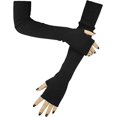 thumbnail image 4 of Granjero Gordo Guantes de punto de cachemira suaves sin dedos para mujer, calentadores de brazos, guantes de lana elásticos extra largos, 4 of 5