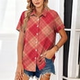thumbnail image 4 of Dwralegc Womens Short Sleeve Tunic Blouse V Neck Button Down Shirts Dressy Casual Work Clothing Business Solid Color Summer Spring Short Sleeve Tops Watermelon Red M, 4 of 5