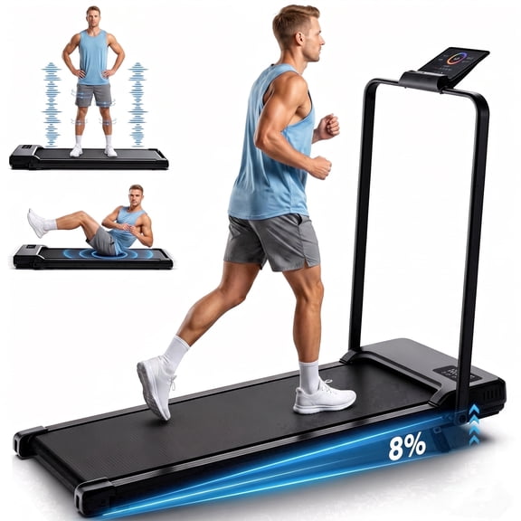 Simpfree Walking Vibration Pad with 8% Incline, 3 in 1 Walking Pad with Handle Bar, 2.5HP Treadmills for Home/Office/Gym, Under Desk Treadmill 300LBS Capacity,Installation-Free,2S Folding