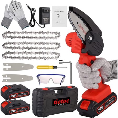 15pcs Mini-Chainsaw-Cordless, 4 Inch 24V Battery Powered-Chain-Saws, Portable One-Handed Rechargeable Electric-Chainsaw Supersaw...