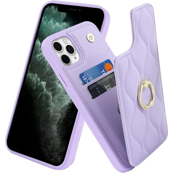 for iPhone 11 Pro Max Case with Card Holder,Credit Card Holder,Stand Ring Kickstand and RFID Blocking,PU Leather Shockproof Phone Wallet Cover for Women and Girls(6.5 inch,Purple)