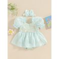 thumbnail image 2 of Bagilaanoe Newborn Baby Girl Summer Rompers Dress Sequins Short Sleeve Bodysuits + Headband 3M 6M 12M 18M Infant Patchwork A-line Dresses, 2 of 9