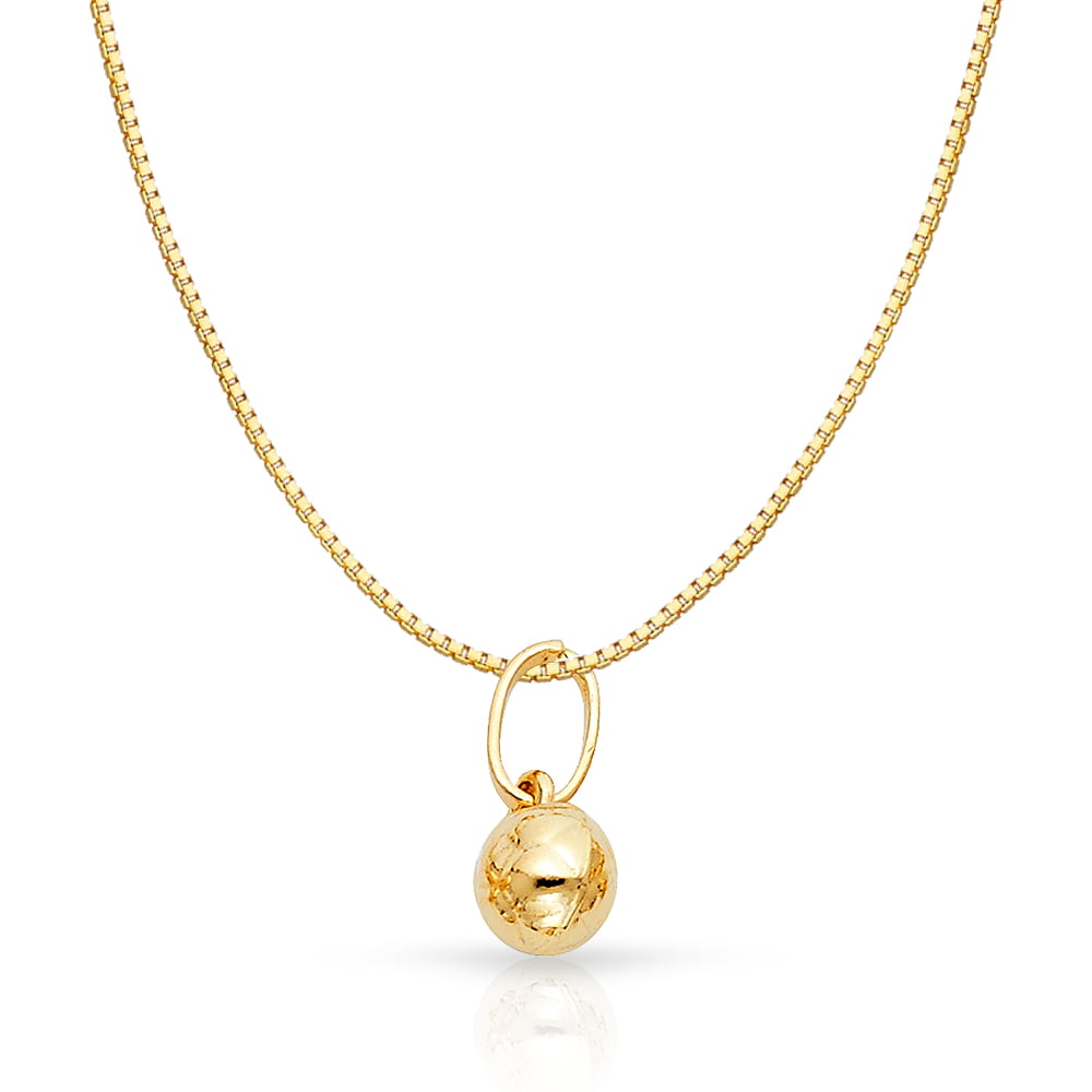14K Yellow Gold Plain Soccer Ball Charm Pendant with 0.8mm Box Chain Necklace 