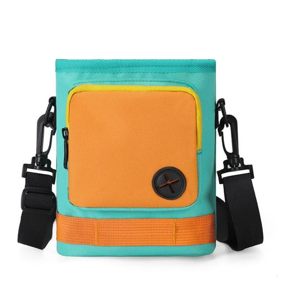 Portable Dog Treat Bag with Shoulder Strap Feed Storage Pet Snack Pouch Convenient Large Capacity Puppy Training Pockets (Green-Orange)