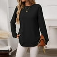 thumbnail image 5 of Crunowin Women's Ribbed Blouse Top, Casual Fall Long Sleeve Round Neck Pullover Top Black S, 5 of 7