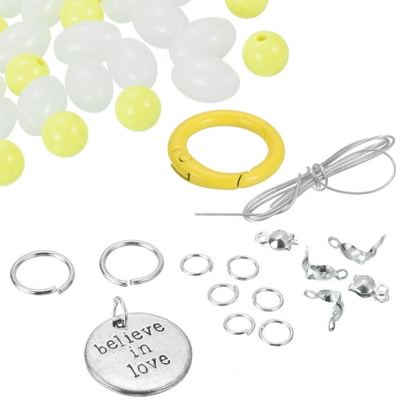 Uxcell Wristlet Keychain, Acrylic Beaded Key Ring Car Keychain Cute Bangle Chains Accessories for Women, Yellow