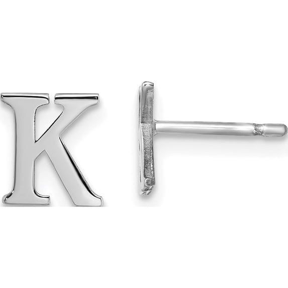 Sterling Silver Rhodium-Plated Letter K Initial Post Earrings Made In United States xne46ss/k
