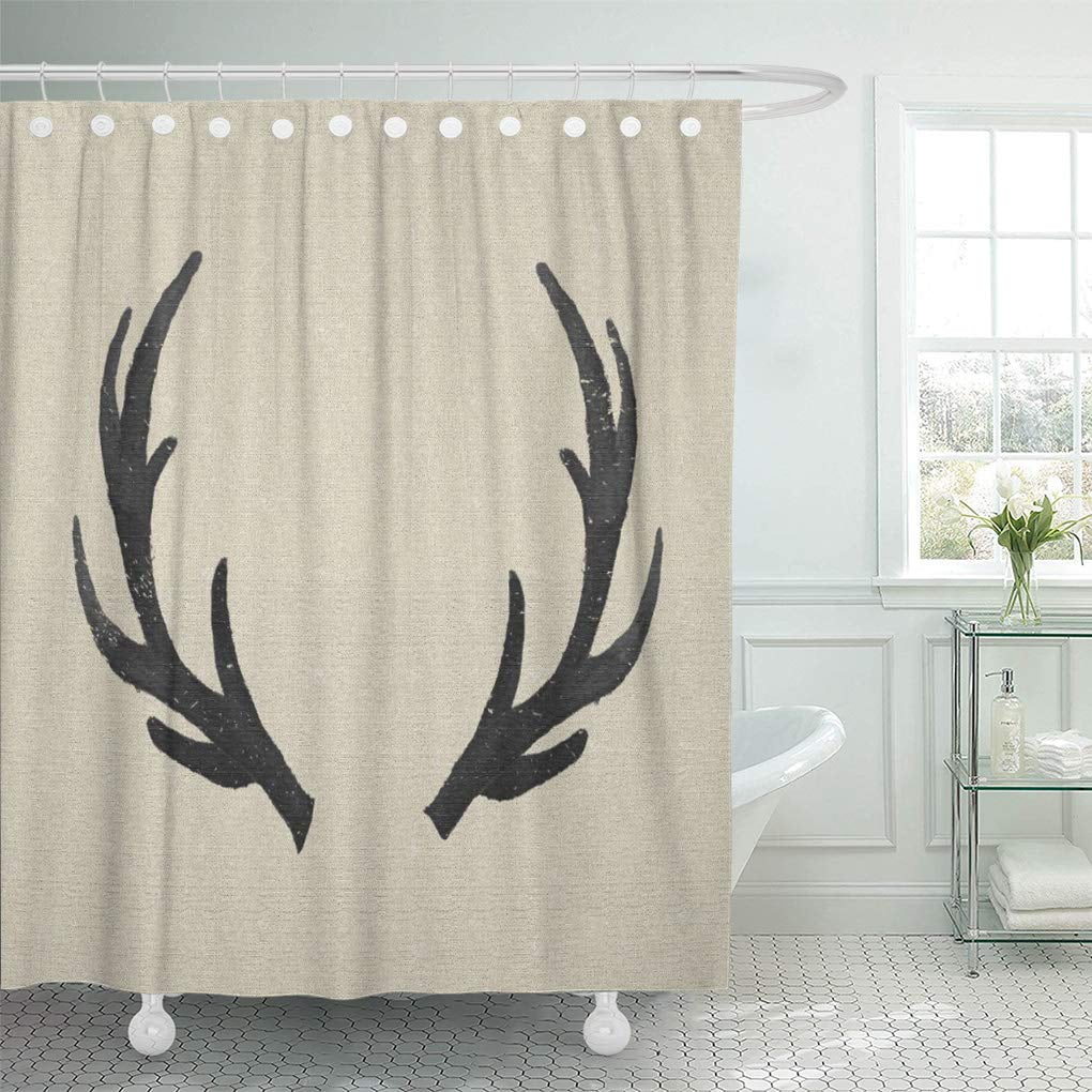 Deer Antlers Forest Rustic Farmhouse Country Fabric Shower Curtain Hooks 