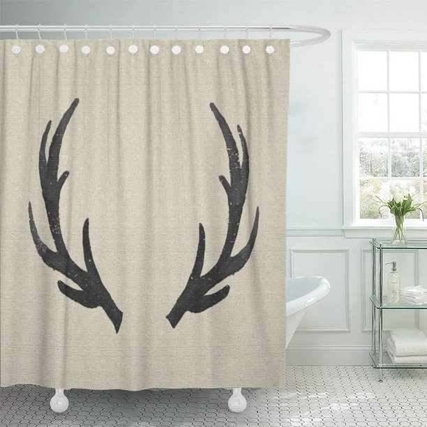 Cynlon Stag Black Deer Antlers Rustic Burlap Farmhouse Lodge Bathroom Decor Bath Shower Curtain 60x72 Inch Walmart Com Walmart Com