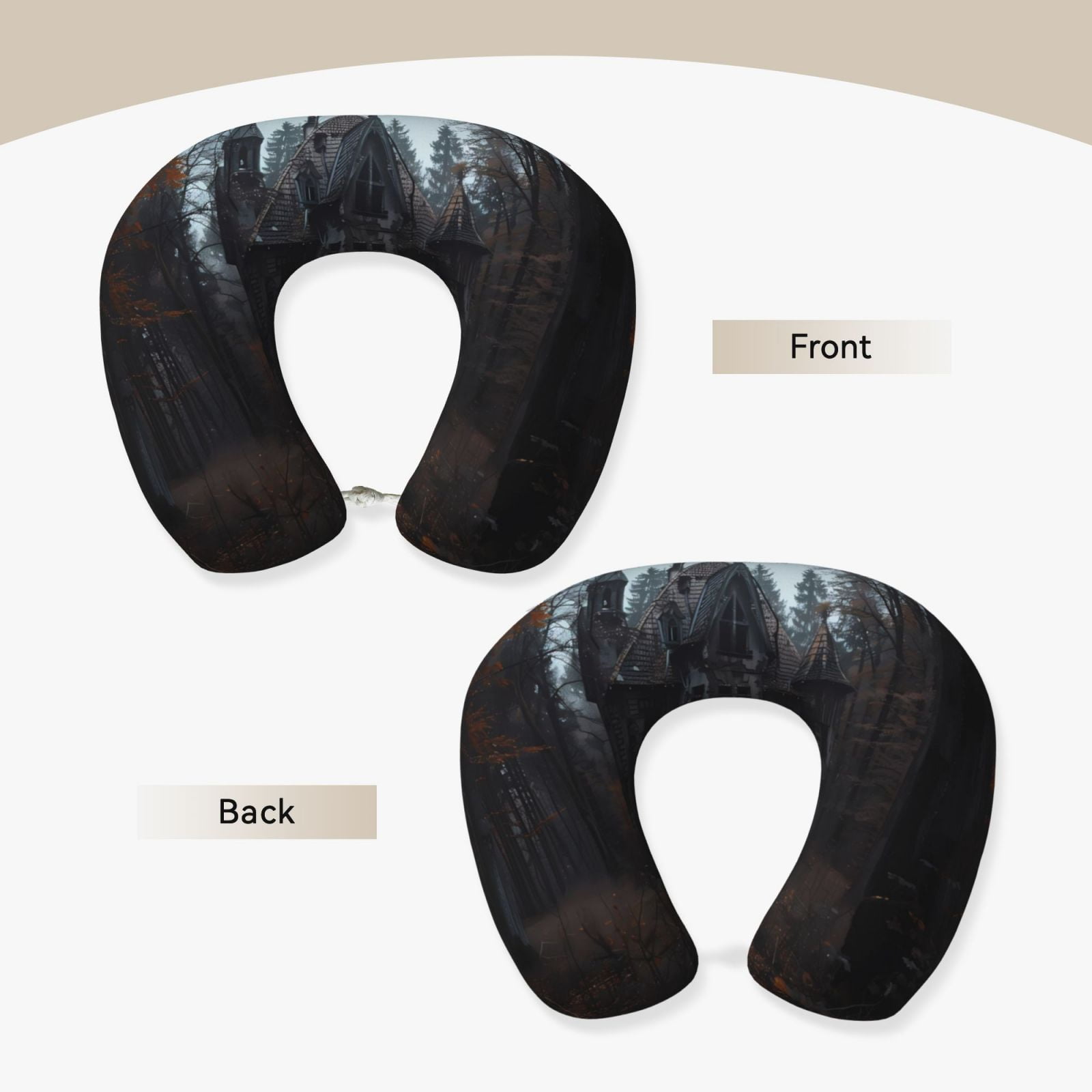 Xecao Gloomy Mansion Forest Scene Print Memory Foam Cervical Neck Pillow Versatile U-Shaped Pillows for Home,Office,Camping,Travelling,Soft Washable Cover