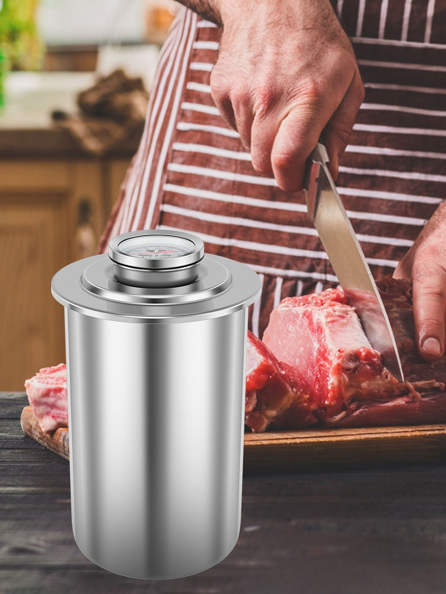 Ikoopy Ham Maker Stainless Steel Meat Press Cooker Large Capacity Ham Press Maker Round Shape Deli Meat Press Mold Healthy Homemade Deli Meat Ham Press Cooker Thermometer for Meat Pork Poultry