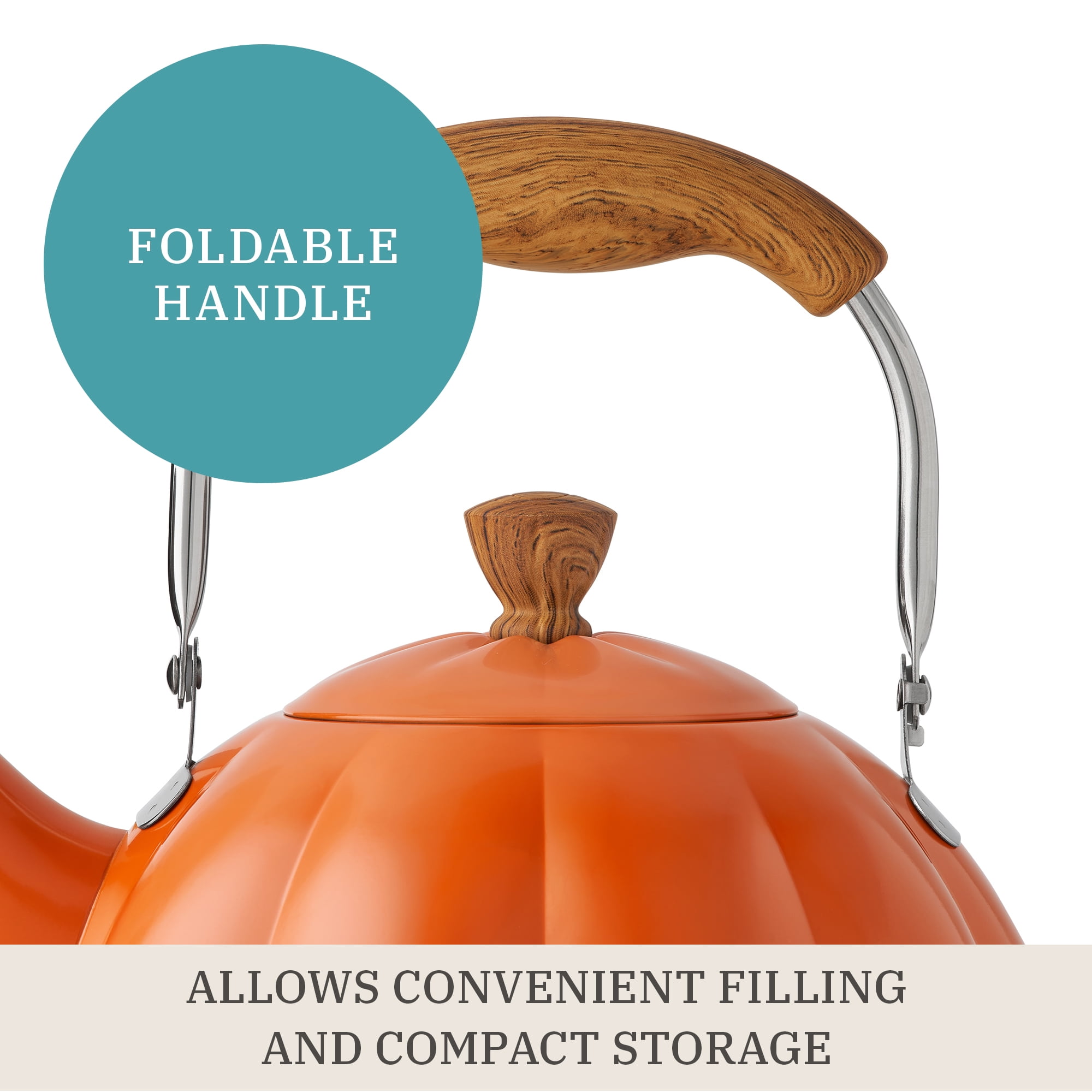 The Pioneer Woman Orange Pumpkin Whistling Tea Kettle with Lid - Hand Wash Only