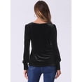thumbnail image 3 of DARING DIVA Women's Velvet Crew Neck Puff Long Sleeve Blouses L Black, 3 of 6