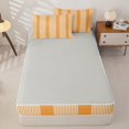 thumbnail image 4 of Castle Fairy Geometric Thin Vertical Stripe Zipper Queen Comforter Set with Fitted Sheet and 2 Pillowcases,Vintage Wide Band Zipper Bedding Set,Orange White,Reversible, 4 of 7