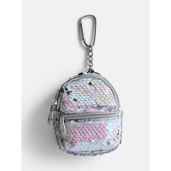 Justice Girls Sequin Mini Backpack Bag Charm, Iridescent