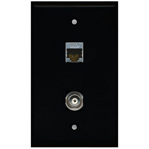 RiteAV - Black 1 Port Shielded Cat6 Ethernet 1 Port BNC Wall Plate