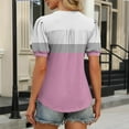 thumbnail image 4 of Summer Short Sleeve Henley Shirts For Women V-neck Plus Size Color block Loose Flowy Casual Tops T-shirt Pink Color Size XXL Pullover Blouse, 4 of 6