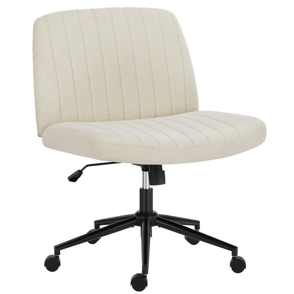 MCQ Office Chair, Height-Adjustable Swivel Chair with Wide Padded Seat and Wheels, Linen Fabric in Beige, for Home Office