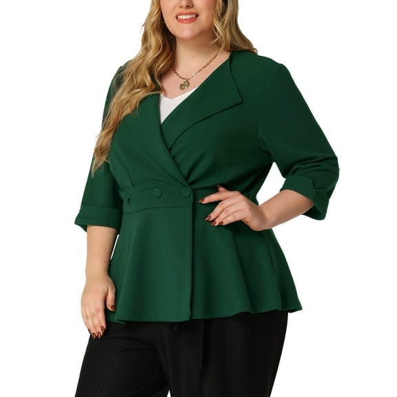Agnes Orinda Women's Plus Size Blazers Notched Lapel Peplum Jacket Suit Blazer 1X Dark Green