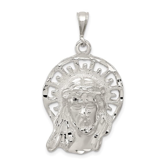 925 Sterling Silver Polished and Textured Religious Faith Inspiration Jesus Head Pendant Necklace 40.9x22.15mm Wide 7mm