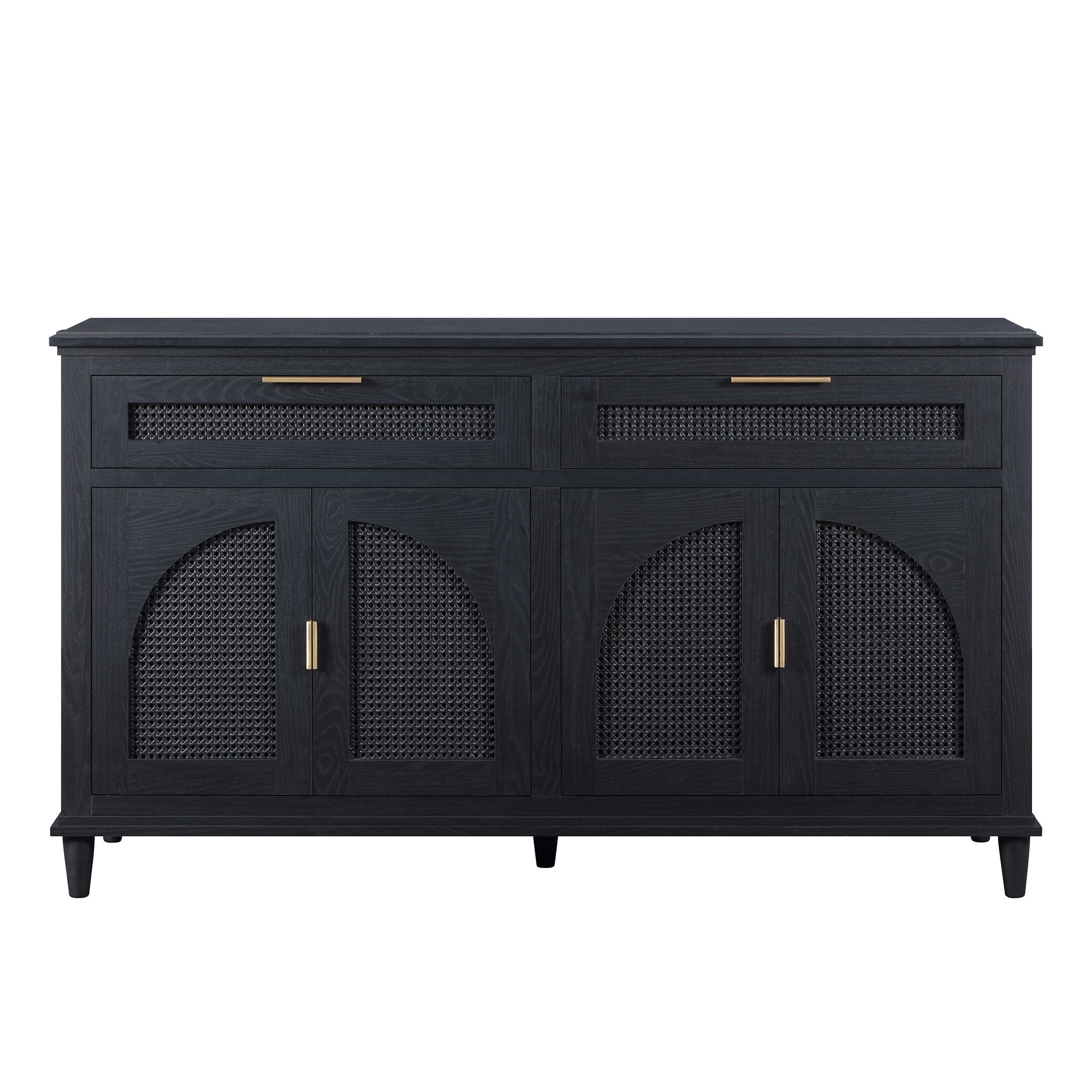 Beautiful Drew Rattan Media Console with Teched Away Drawer by Drew Barrymore, Black Finish