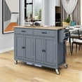thumbnail image 2 of Lunale 54.3" Kitchen Island Cart on Wheels with 4 Doors & 2 Drawers, Rolling Storage Cart with Adjustable Shelves & Rubber Wood Top, Blue, 2 of 9
